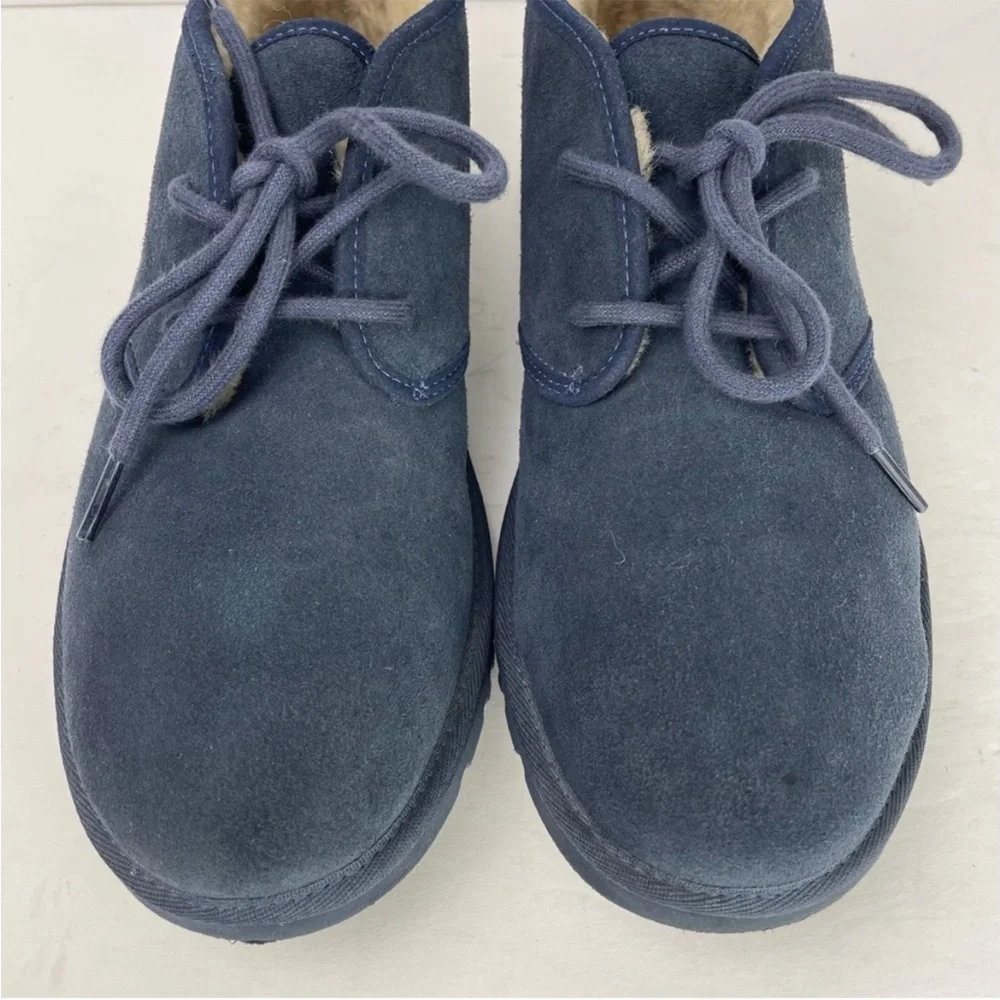 UGG Neumel Navy Blue Suede Leather Shearling Lace Up Warm Cozy Ankle Boots